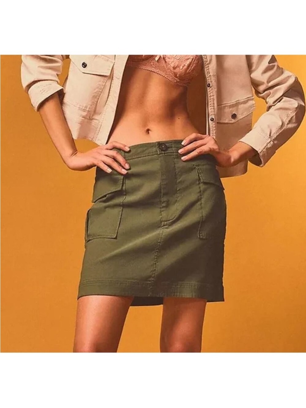 Maeve Olive Utility Mini Skirt with Front Pockets
